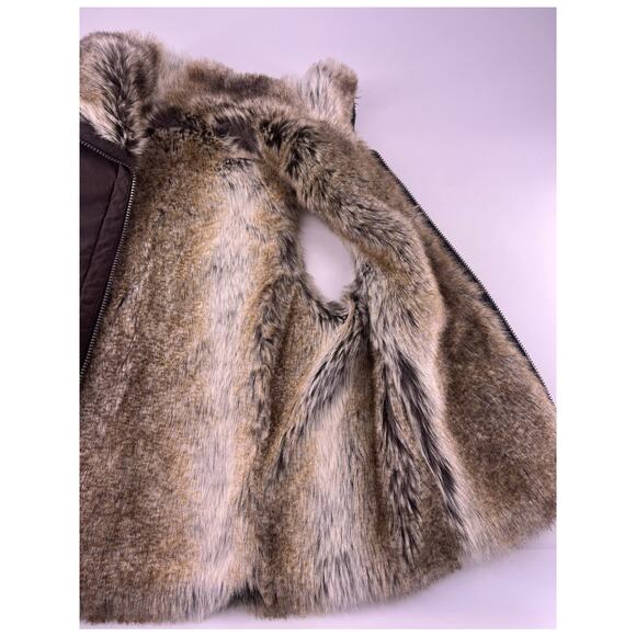 Reversable Vest Jacket Womens Medium Brown Fur Casual Zip Warm Winter Dressy - Picture 2 of 6